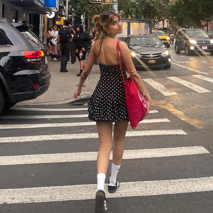 Sweet Little Short Dress With A Trendy Polka-dot Print