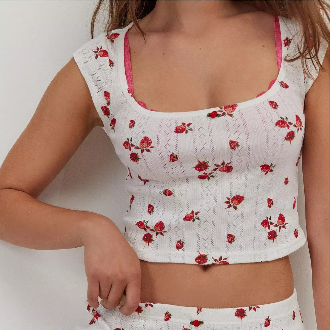 Women's Knitted Jacquard Strawberry Print Set