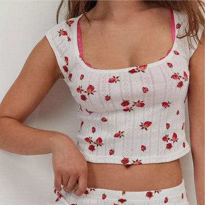 Women's Knitted Jacquard Strawberry Print Set