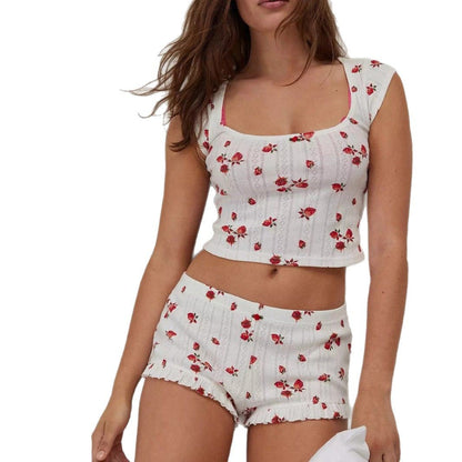 Women's Knitted Jacquard Strawberry Print Set